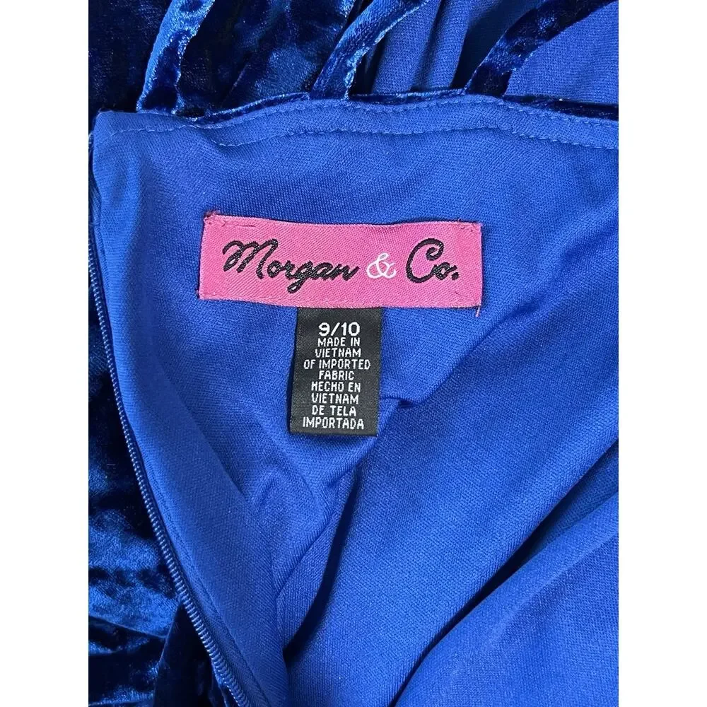 Vtg 90's Y2K Morgan Co Maxi Dress 9/10 Dark Blue Crushed Velvet Whimsigoth Fairy